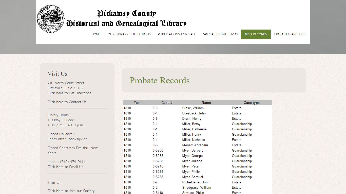 Probate Records - Welcome to the Pickaway County Historical ...